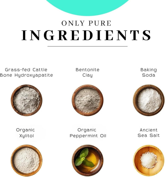 Vanman’s - Mint and Bone Tooth Powder Toothpaste - Remineralizing Tooth Powder with Cattle Bone Derived Hydroxyapatite, Bentonite Clay, Peppermint Oil and Baking Soda - 2.2 oz