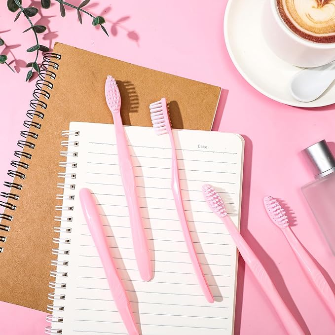 Tessco 1000 Pcs Disposable Toothbrushes Bulk Individually Wrapped Manual Soft Bristle Travel Toothbrushes Single Use Toothbrush for Homeless Hotel Toiletries Camping Office(Pink)