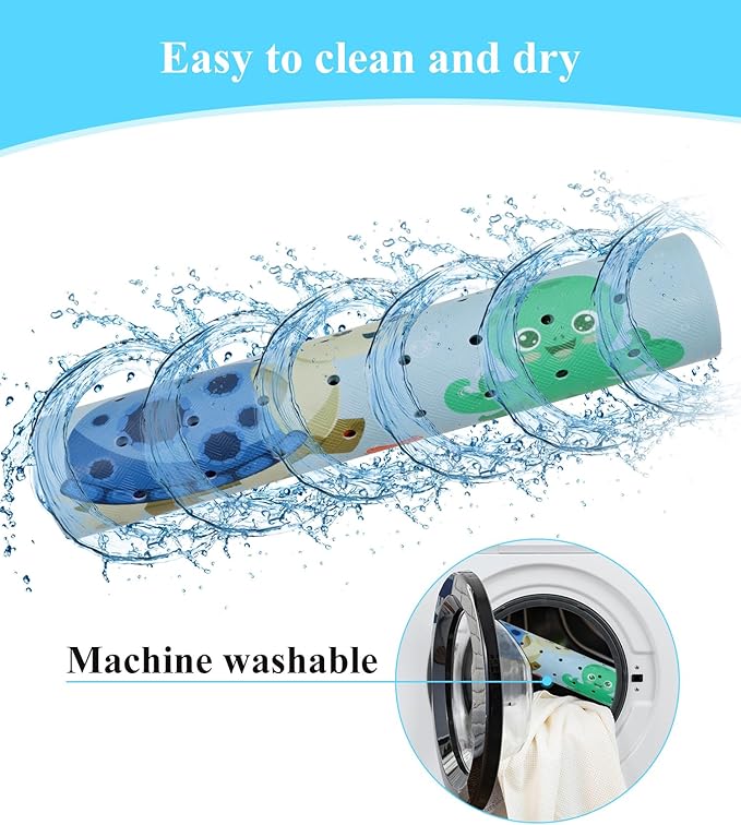 Bath Mat for Tub Non Slip, Machine Washable Anti-Slip Cartoon Baby Bathtub Shower Mat with Drain Holes and Suction Cups for Toddler & Kids, 40 Inch x 16 Inch, Blue Sea Animals