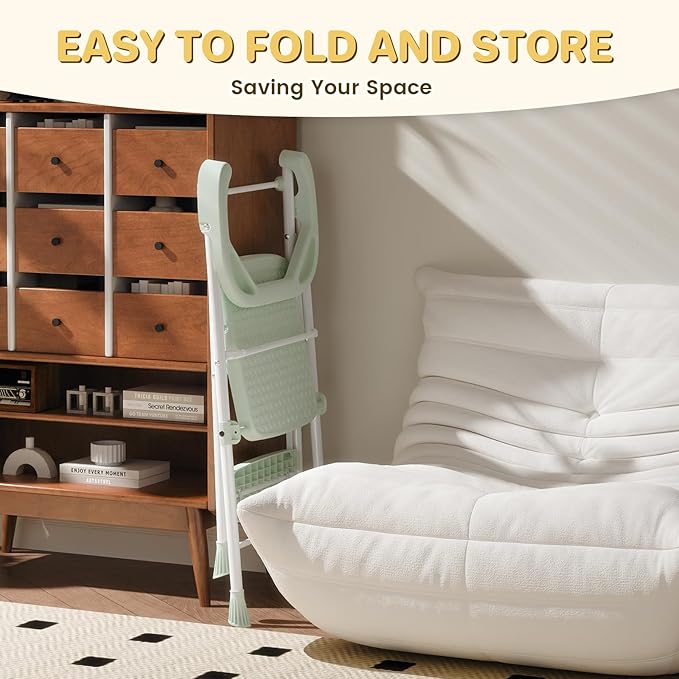 HBTower Kids Step Stool 2 Steps, Toddler Tower for Kitchen Counter Learning, Toddler Kitchen Stool Helper with Anti-Drop Safty Railing Kids Standing Folding Stepper, Green