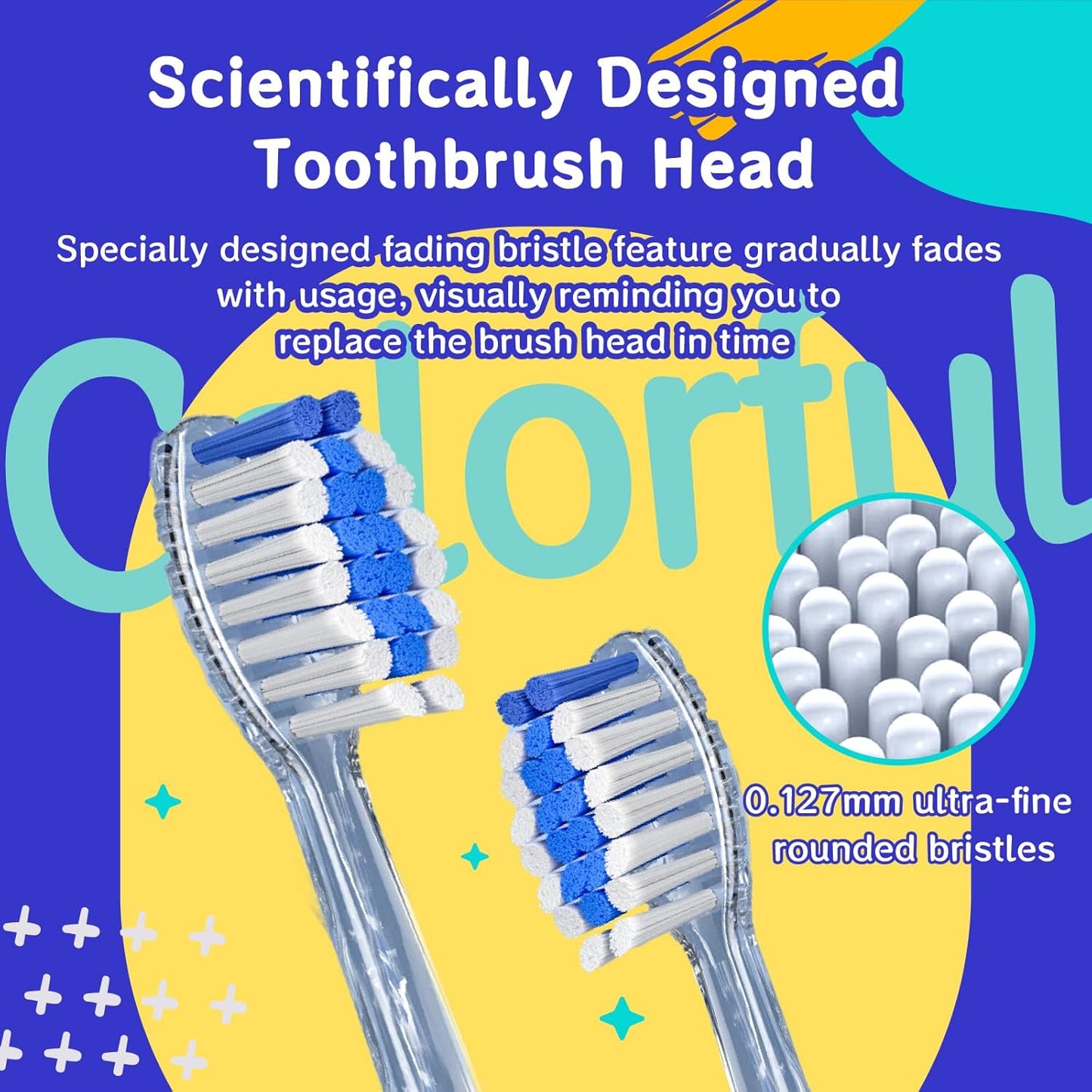 Kids Electric Toothbrush with 2 Minute Timer 30 Seconds Reminder and 4 Replacement Bursh Heads,Color Led Lights,24,000 Vibrations Girls Battery Power Toothbrush for Ages 4-12 Years(Purple)