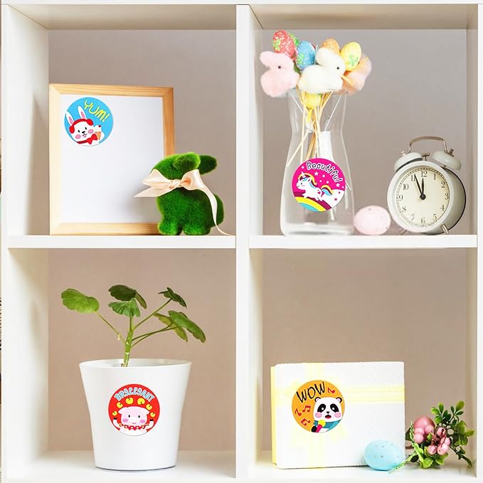 1000 Pcs Kid Stickers Animals, Stickers for Childens Teachers Students School Classroom in 16 Designs Motivational Stickers (1 Inch / 2 Rolls)
