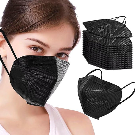 100PCS KN95 Black Face Masks 5 Layer Filter Efficiency≥95% with Elastic Ear Loop and Nose Bridge Clip Breathable Mask
