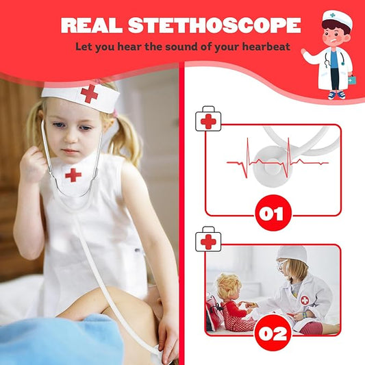 Doctor Kit for Kids, Dentist Pretend Play Educational Doctor Toy Set, 25Pcs Wooden Medical Kit with Stethoscope & Bag & Pretend Teeth & Doctor Toys, Role Play Toys for Girls and Boys 3-8 Years Old