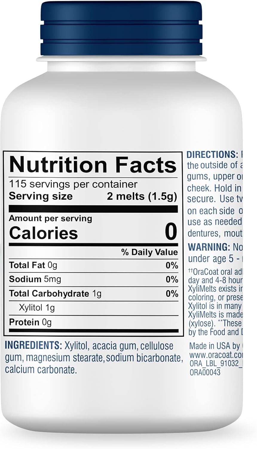 Oracoat XyliMelts for Dry Mouth Night Time or Day - Moisturizing Dry Mouth Adhering Discs, Sugar Free with Xylitol, 230 Count, Slightly Sweet Flavor, 8-Hour Relief