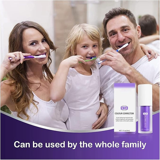 Purple Toothpaste for Teeth Whitening 2pcs Teeth Refresher Purple Color Corrector Booster Toothpaste 3D Teeth Whitening Kit for Tooth Stain Removal Enhances Tooth Brightness