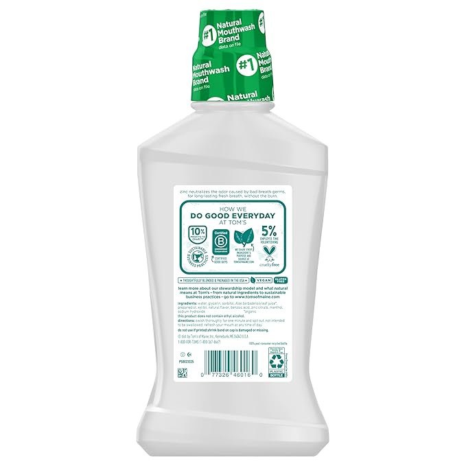 Tom's of Maine Natural Wicked Fresh Alcohol-Free Mouthwash, Cool Mountain Mint, 16 oz. 6-Pack (Packaging May Vary)