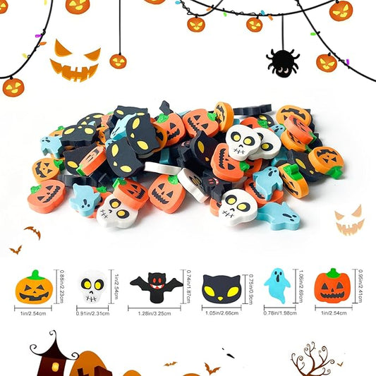 Kleeblatt Halloween Erasers for Kids Bulk 90pcs, 6 Styles Mini Fun Halloween Treats Non Candy, Party Favors for Kids, Treat Bag Fillers, Prize Box Toys for Classroom