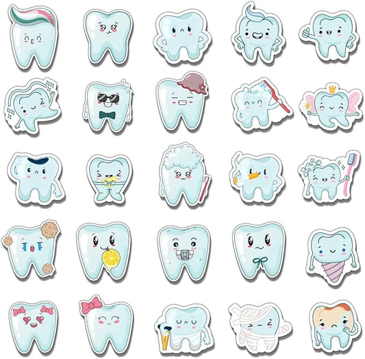 50 Pack Pcs Dental Tooth Stickers for Water Bottles Waterproof Vinyl Laptop Luggage Planner Scrapbooking Dentist Sticker Packs Teens Adults Boys Girls Kids Aesthetic Small Decals
