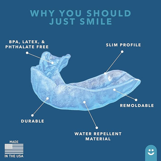 Just Smile Night Guard 2 Pack - Mouth Guard for Teeth Grinding & Clenching Teeth, Moldable & Custom Nightguard for Grinding (Blue)