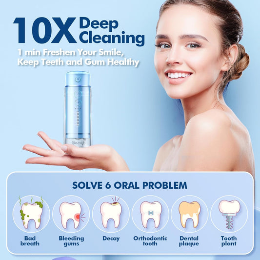 Water Flosser Mini Cordless Portable: 5 Modes Water Dental Floss with Telescopic Water Tank, 6 Tips, IPX7 Waterproof Oral Irrigator for Teeth Cleaning Gums,Orthodontic,Braces Dental Care (Sky Blue)