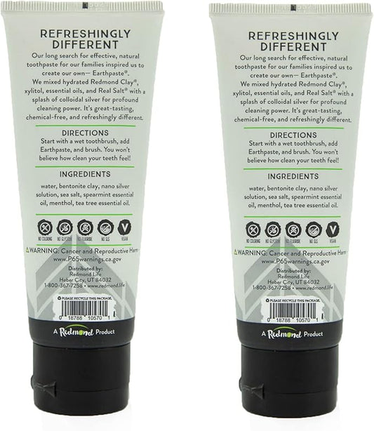 Redmond Earthpaste - All Natural Non-Fluoride Toothpaste, Unsweetened Spearmint 4 Ounce Tube (2 Pack)