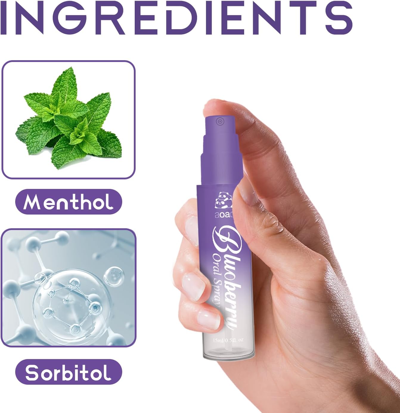 Oral Spray for Adults, Mouth Freshening Spray, Portable Peppermint Oral Freshener, Alcohol & Fluoride-Free Oral Care Mouth Spray, Travel, Dates, Office, Dry & Bad Breath,0.5fl.oz (Purple)