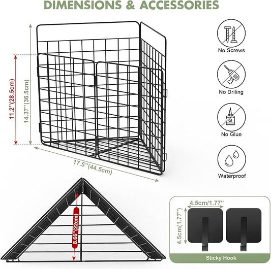 Large Corner Bath Toy Storage, Metal Bathtub Shower Toy Holder, Foldable bath Tub Toy Organizers Black, Bathroom Toy Storage with Drainage for Sorting Toys/Clothes/Toiletries
