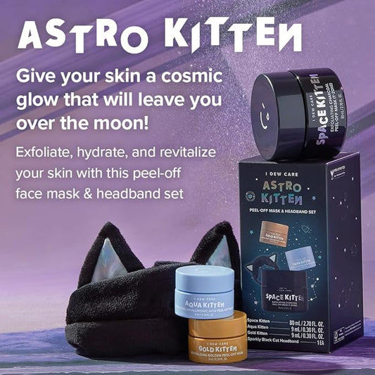 I DEW CARE Peel-off Face Mask Set - Astro Kitten | Exfoliating, Hydrating, Revitalizing, Whitehead Mask, Black Cat Spa Headband, Korean Skincare, Glass Skin, Stocking Stuffers, Travel Size, Mini Set