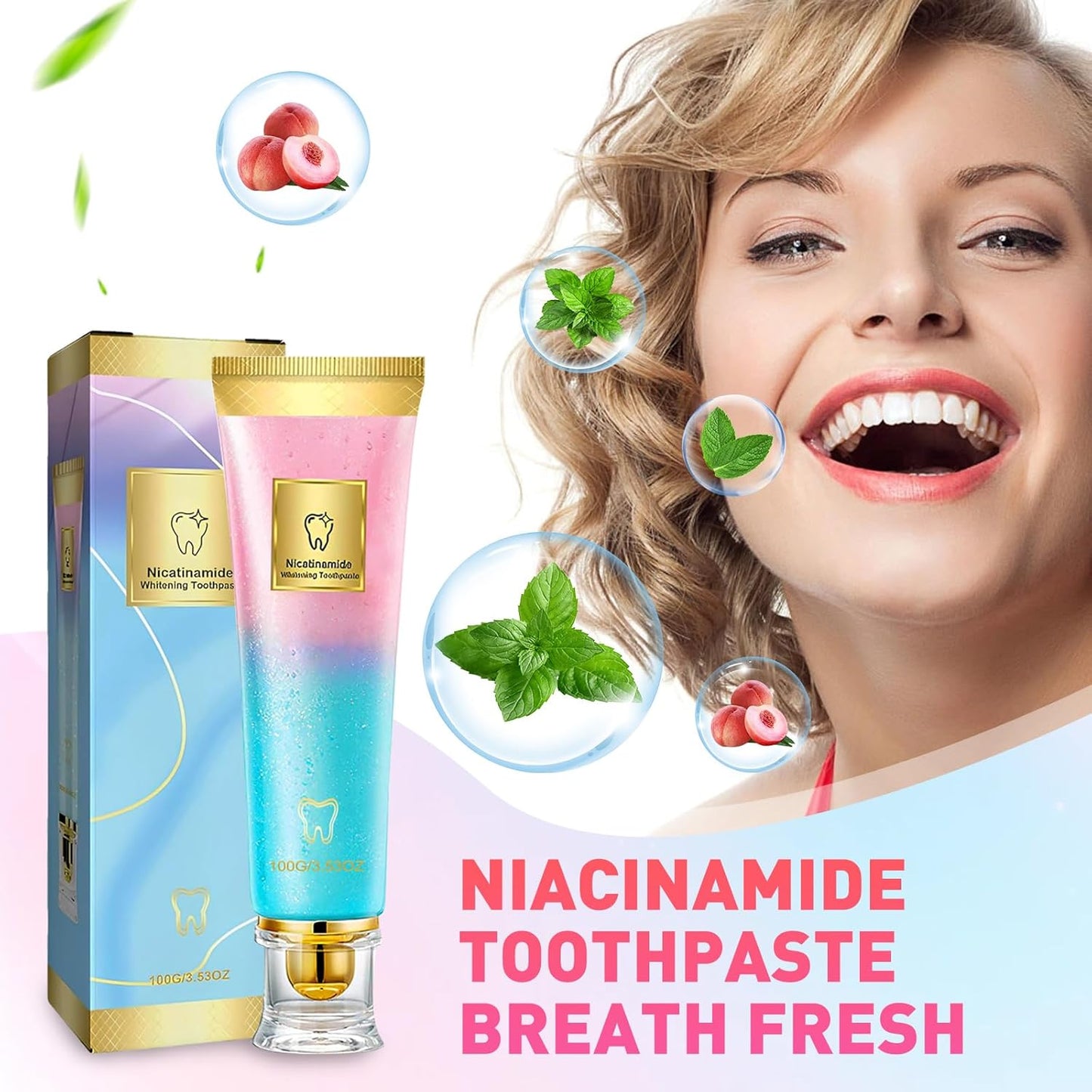 2Pcs Niacinamide Whitening Toothpaste, Bright White Toothpaste for Fresh Breath, Nicotinamide Dazzling White Toothpastes, Removal Tooth Stains, Complete Care Dazzling White Toothpastes