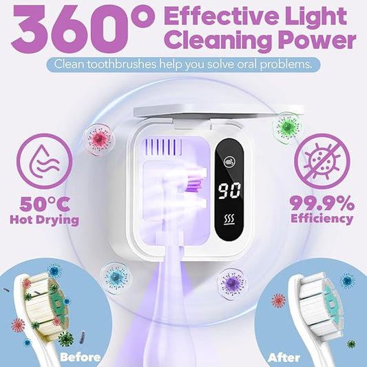 Toothbrush Sanitizer Case and Holders, DRMXBU Wall Mounted Toothbrush Holder with LED Screen, Rechargeable Travel Toothbrush Cleaner Case with Light Air Dry, Tooth Brush Covers for Bathrooms (White)