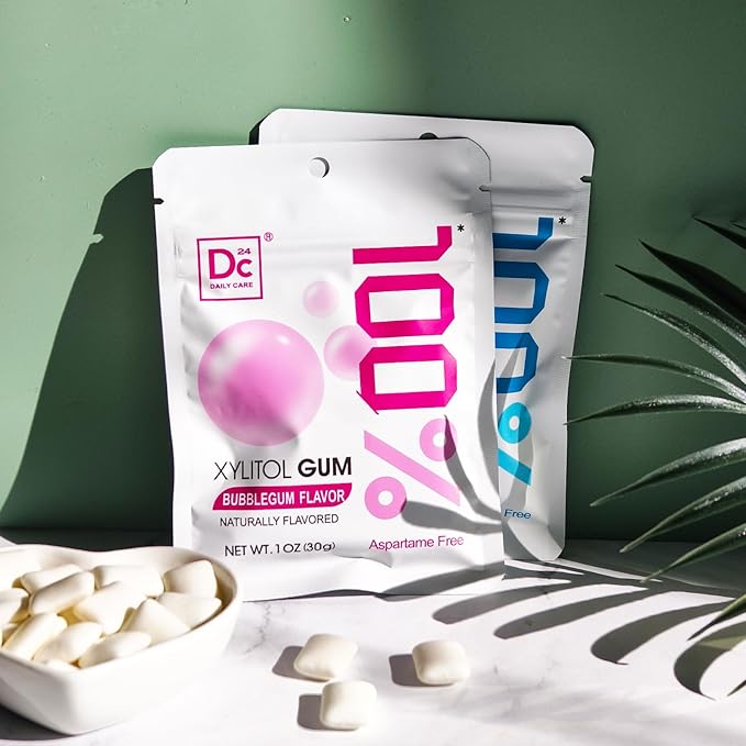 DC24 DAILY CARE 100% Xylitol Gum | Aspartame Free Chewing Gum | Natural Bubblegum Flavored Sugar Free Gum, 20 Pieces, Pack of 5