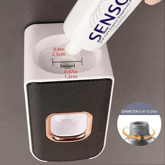 2 Slot Plastic Toothbrush Holder and Toothpaste Dispenser Wall Mounted, Automatic Toothpaste Squeezer, 2 in 1 Tooth Brush Toothpaste Organizer for Shower (Black)