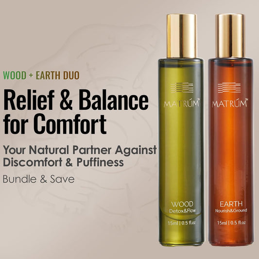 MATRUM Deep Relax & Ease Anxiety Essential Oil Roll On Set, 100% Pure Aromatherapy Oils for Stress Relief, Calming & Emotional Balance, Pet Friendly, Portable, Wood & Earth Duo, 1 Fl Oz