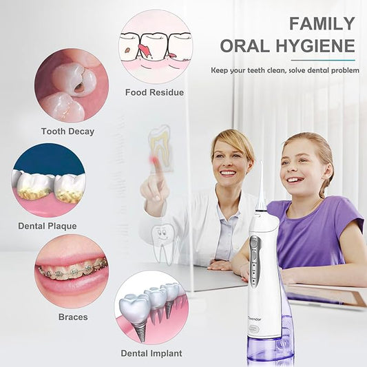 TOVENDOR Electric Water Dental Flosser Teeth Pick, Cordless Flossers Oral Irrigator IPX7 Waterproof 300ML Rechargeable Travel Water Teeth Cleaner with 5 Tips for Home Braces Care Gums Deep Cleaning