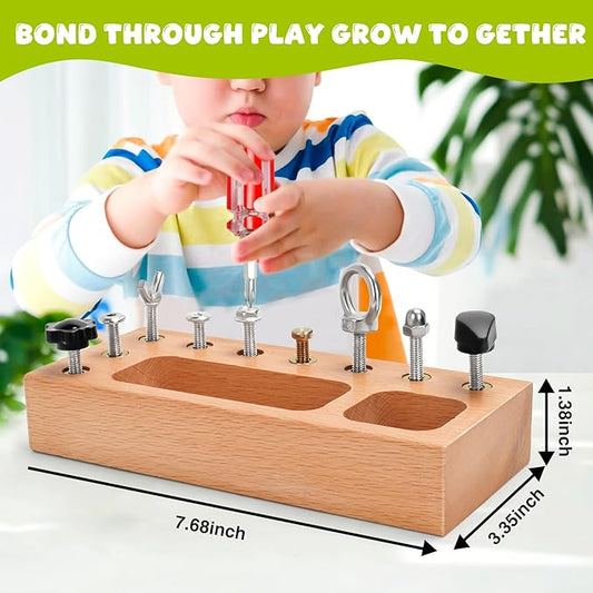 TenFans Montessori Busy Board for Toddlers 3-5 Years, Wooden Screwdriver Activity Board, Fine Motor Skills & Sensory Development Toy, Preschool Learning & Travel