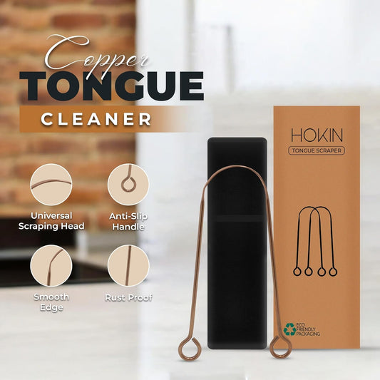 Tongue Scraper for Adults by HOKIN (Copper 2Pcs Oral Care Pack), Copper Tongue Cleaners Reduce Bad Breath, 100% Copper Tough Scrapers Men and Women Hygiene Product