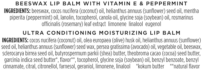 Burt's Bees Stocking Stuffers, Lip Balm Beeswax and Ultra Conditioning Lip Balm Pack, Hydrating Lip Moisturizer with Kokum and Shea Butter, Natural Origin Lip Care, 4 Tubes, 0.15oz.