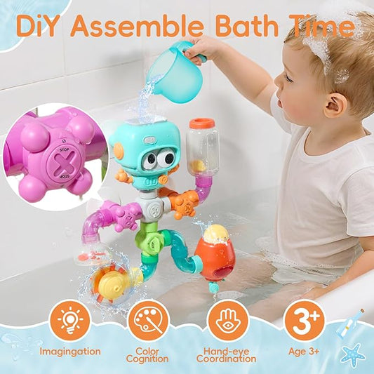 STEM Building Bath Toys for Kids Ages 4-8 | 21PCS DIY Water Pipe Assembly Kit with Storage Bag | Educational Shower Toys for Kids Ages 3-5 | Creative Tub Time Birthday Gifts for Boys & Girls