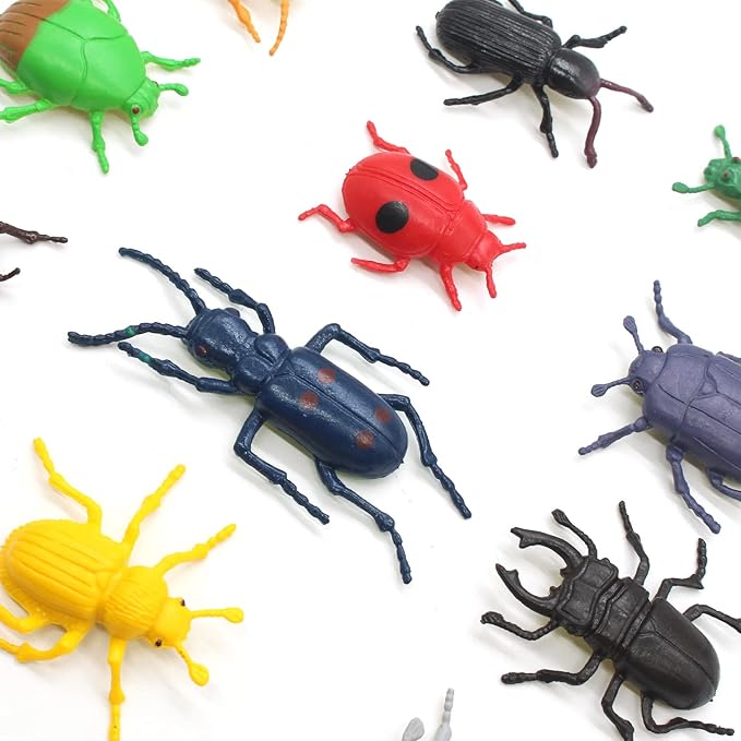 SmilerSmile Animal Assorted Mini Plastic Figures Toy Set, Educational Party Cake Topper, Goody Bag Filler (12pcs Beetle)