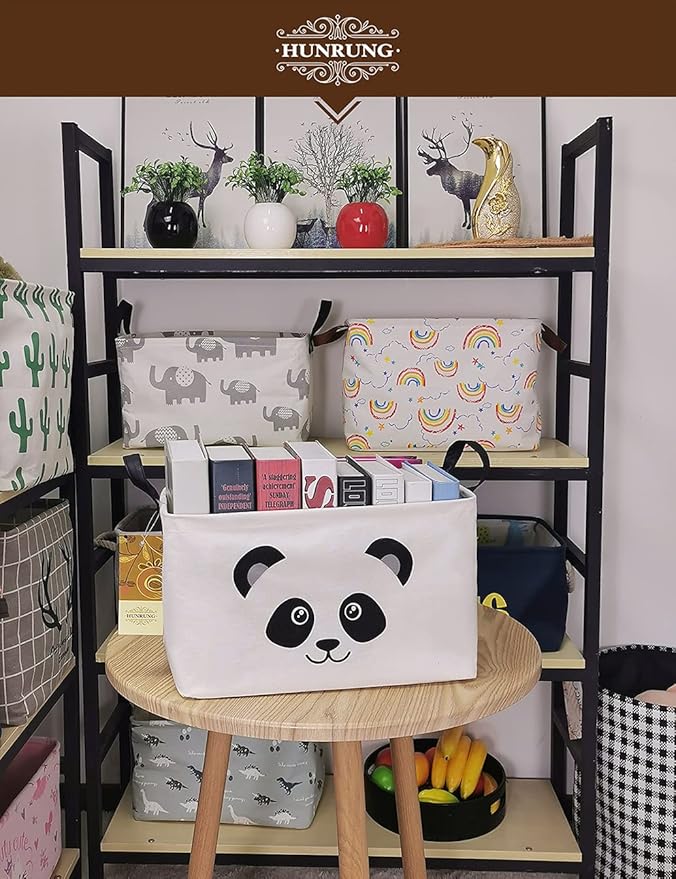 HUNRUNG Rectangle Storage Basket Cute Canvas Organizer Bin for Pet/Children Toys, Books, Clothes Perfect for Rooms/Playroom(Rectangle Panda)