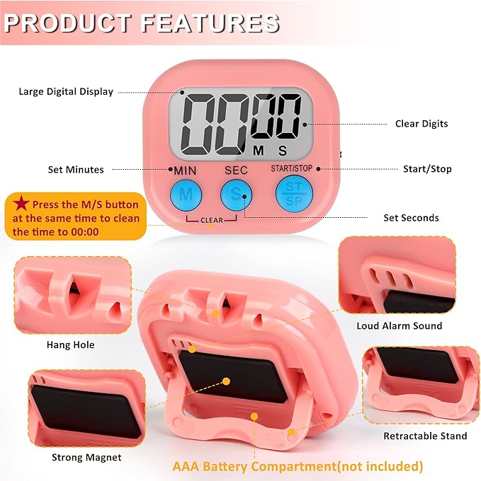 ZILLEEN Classroom Timer for Kids Teachers 2 Pack Digital Timers, Purple & Pink