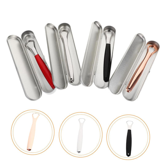4sets Tongue Coating Cleaning Tool Stainless Steel Double-sided Tongue Scraper for Adults Carrying Case