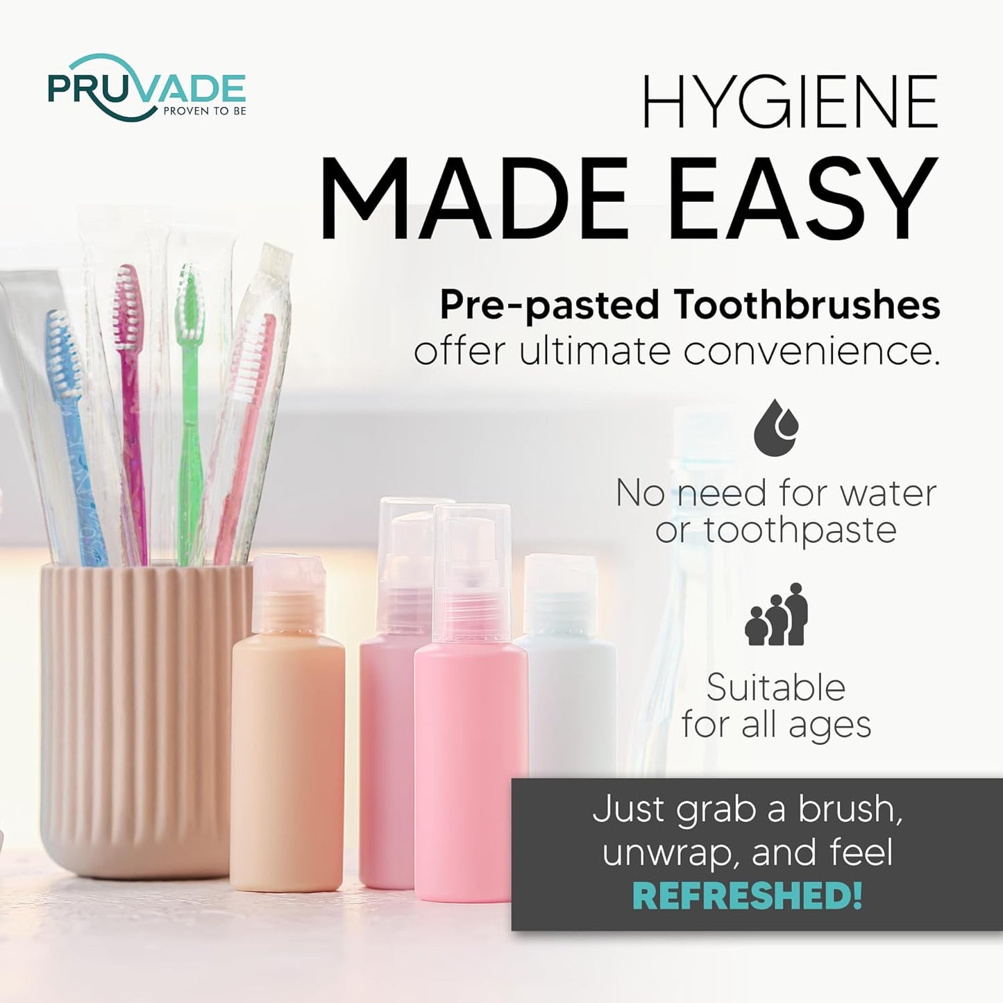 144 Pack Disposable Toothbrushes with Toothpaste Built in - Prepasted Toothbrushes Individually Wrapped - Single Use Waterless Tooth Brush with Soft Bristles - Bubblegum Flavor/Kids