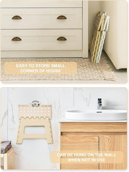 Dyforce Folding Step Stool 9 Inch, Kids Step Stool, Heavy Duty Step Stools for Adults, Compact Foot Stools, Light-Weight Toddler Step Stools for Kitchen, Bathroom, Holds Up to 300 lbs (Khaki)