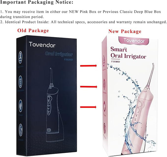 TOVENDOR Electric Water Dental Flosser Teeth Pick, Cordless Flossers Oral Irrigator IPX7 Waterproof 300ML Rechargeable Travel Water Teeth Cleaner with 5 Tips for Home Braces Care Gums Deep Cleaning