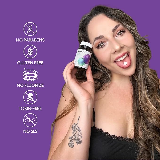 SuperTeeth Chewable Dental Probiotic for Adults & Kids | Support Healthy Teeth & Gums | Oral Health | Fights Bad Breath | BLIS M18 | 60 Mint Flavored Tablets | Fluoride & Sugar Free | Vegan Supplement