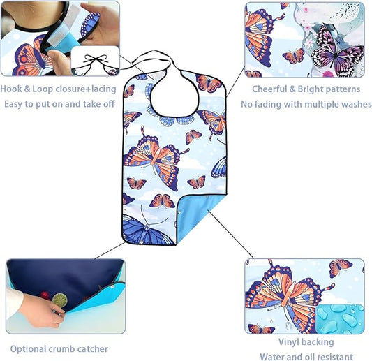 2 Pack Adult Bibs for Women, Adult Bibs for Elderly Women, Elderly Eating Assistance Products for Adults, Bedridden, Disabled, Waterproof Leakproof Bib for Adults