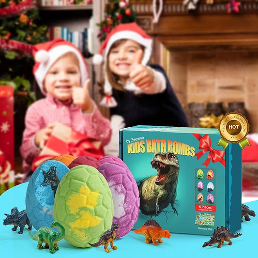 Bath Bombs for Kids with Surprise Inside, 6 Pack Dinosaur Toys Toddler Bath Bombs Gift, Organic Bubble Bath Fizzies, Dinosaur Egg, Stocking Stuffers for Kids, Christmas Gifts for Kid 3-12