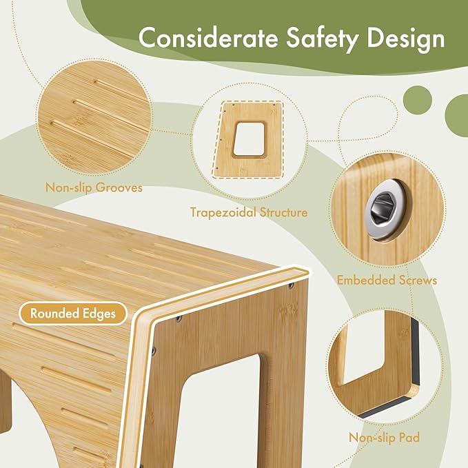 AmazerBath Toilet Stool for Toddler Potty Training, 3-in-1 Sturdy Bamboo One Step Squat Poop Foot Stool, Non-Slip Baby & Kids Potty Step Stool for Bathroom Sink, Kitchen Counter, Bedroom, Closet, 9"