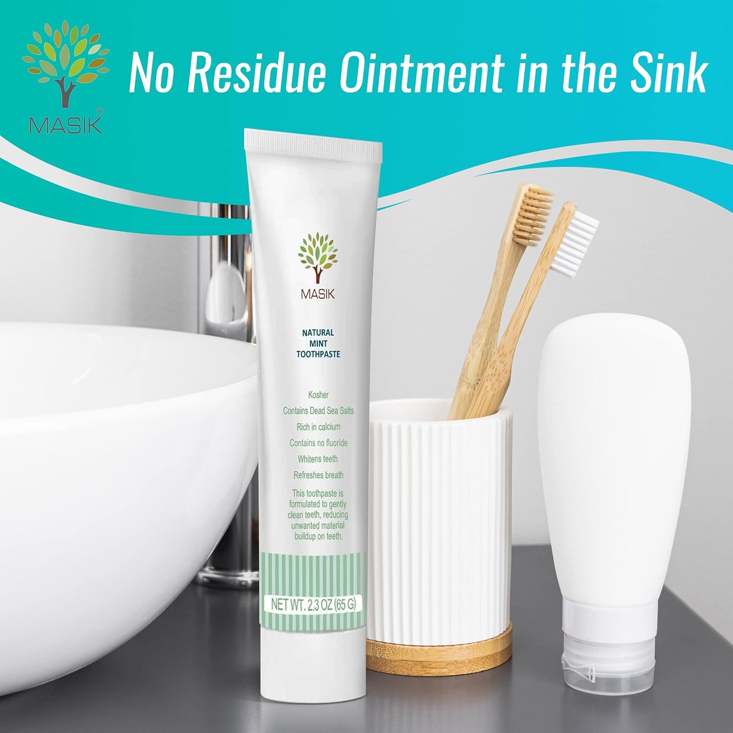 Masik Natural Toothpaste β Whitening & Sensitive Teeth | Dead Sea Salt | Stain & Plaque Remover | Bleeding Gums & Canker Sore Care | Floride & SLS-Free | Non-Foaming | Made in Israel (Mint, 3-Pack)