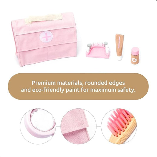 UMU® Wooden Doctor Kit for Kids – 18 pcs Doctor and Dentist Play Set for Toddlers with Stethoscope, Syringe, Tooth Model & More – Medical Pretend Play Toy for Girls Ages 3 4 5 6