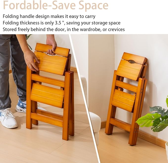 Latifolia Foldable 2 Step Stool, Wooden Step Stool with Floor Saver, Decorative Ladder Shelf for Living Room, Kitchen, Garden(Walnut)