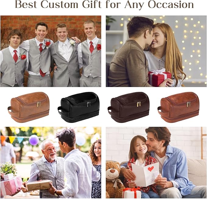 Personalized Toiletry Bag For Men, Husband, Boyfriend, Dad Large Capacity PU Leather Travel Dopp Kit Handcrafted Custom Name Unique Gift For Birthday| Fathers Day| Anniversary| Wedding Groomsmen Gifts