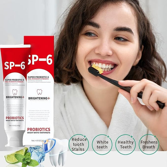 SP-6 Probiotic Brightening Toothpaste,Super Probiotic-SP-6 Fluoride-Free Toothpaste for Sensitive Teeth, Gentle Mint, Fresh Breath,Daily Use for Oral Health 140g/4.9oz (2 Pcs)