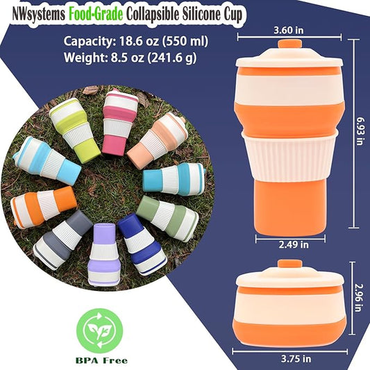 Collapsible Silicone Cup, Safe & Portable, for Hot & Cold Drinks, 18.6 oz (550 ml) - Travel, Camping, Office, and More – Flame Orange
