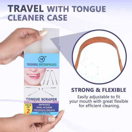 YAHIKA ENT Pure Copper Tongue Scraper for Adults, Tongue Scrubber for Bad Breath, Easy to Use, Tongue Cleaner for Oral Care & Hygiene (Copper Pack of 2 with Travel Case)