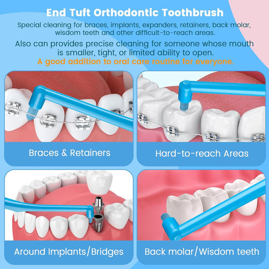 Fregum End Tuft Toothbrush for Orthodontic, Soft Bristles Angled Toothbrush for Braces, Implants, Retainers, Back Teeth, and Wisdom Teeth, 6 Pcs