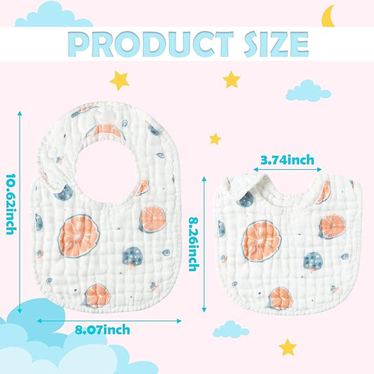 Zainpe 6Pcs Snap Muslin Cotton Baby Bibs Strawberry Lemon Avocado Pattern Infants Feeding Bib Adjustable Machine Washable Unisex Burp Cloths with 6 Absorbent & Soft Layers for Drooling and Teething