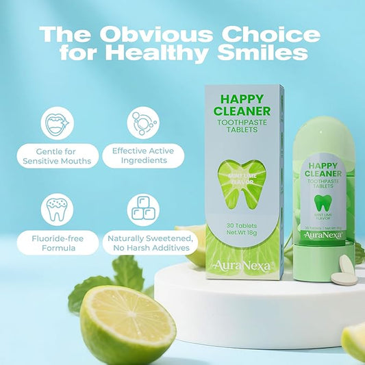 Happy Cleaner Toothpaste Tablets – Mixed Pack (Watermelon Mint + Mint Lime), Fluoride-Free, Nano Hydroxyapatite, Travel-Friendly Chewable Toothpaste, 60 Tablets Total